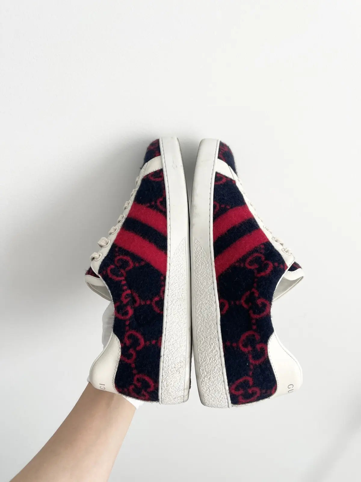 Gucci Ace GG Wool 'Black Red' Sneakers