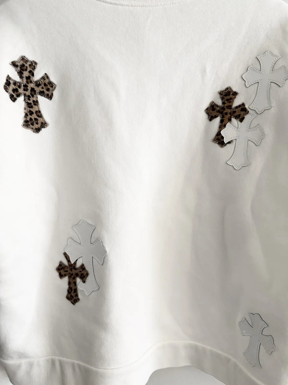 Chrome Hearts Leopard Patent Leather Patch Sweatshirt