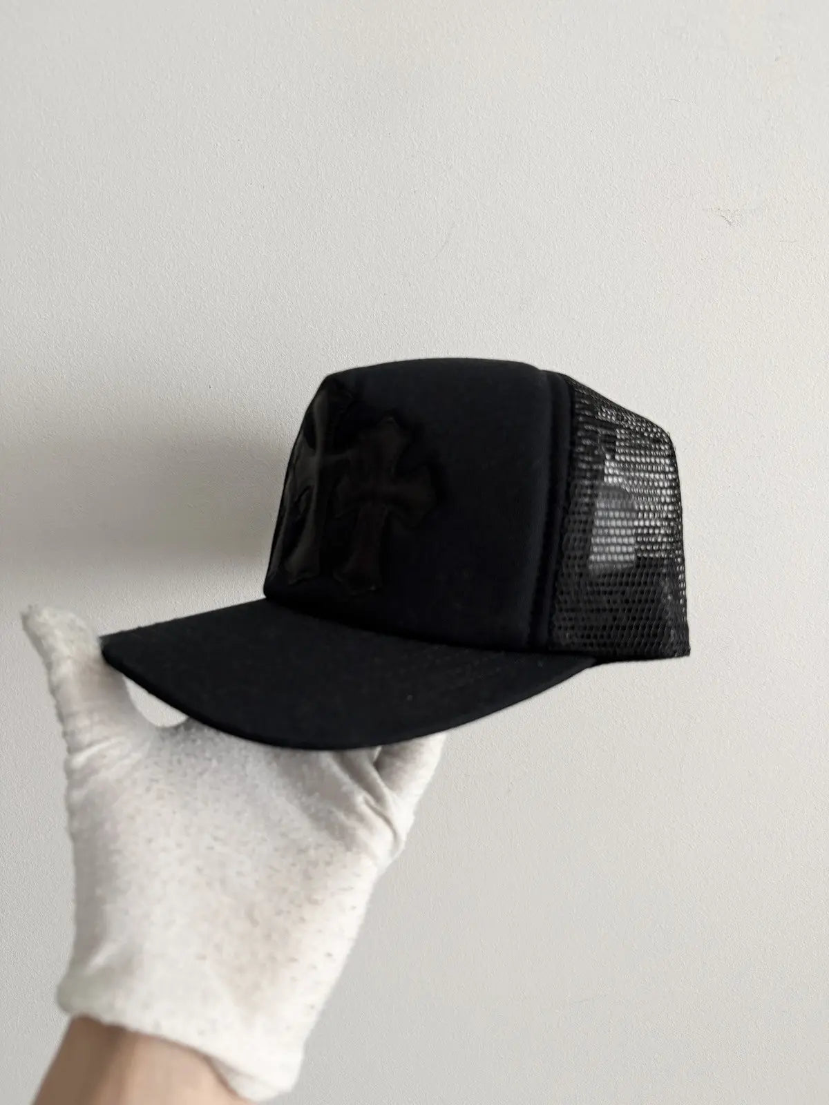 Chrome Hearts Triple Black Leather Patch Trucker Hat