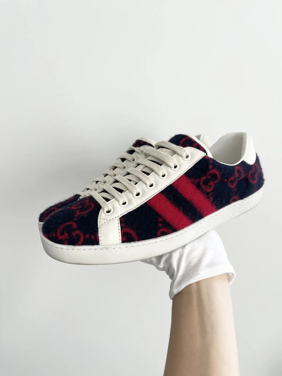 Gucci Ace GG Wool 'Black Red' Sneakers