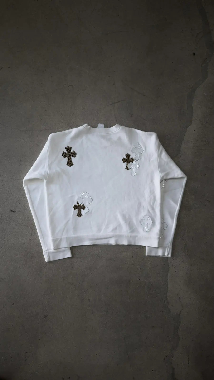Chrome Hearts White & Leopard Cross Patch Crewneck Sweatshirt