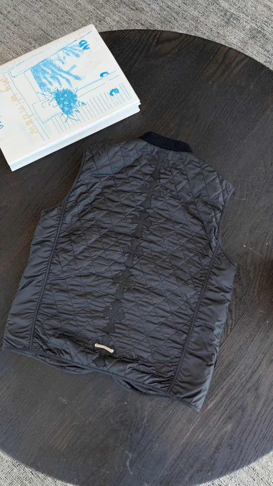 Chrome Hearts "Papa" Spinal Cross Patch Quilted Vest Size M Chrome Hearts