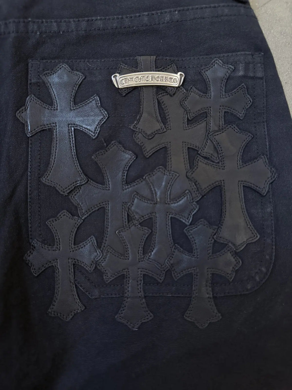 Chrome Hearts Cemetery Cross Leather Patch Cargo Pants