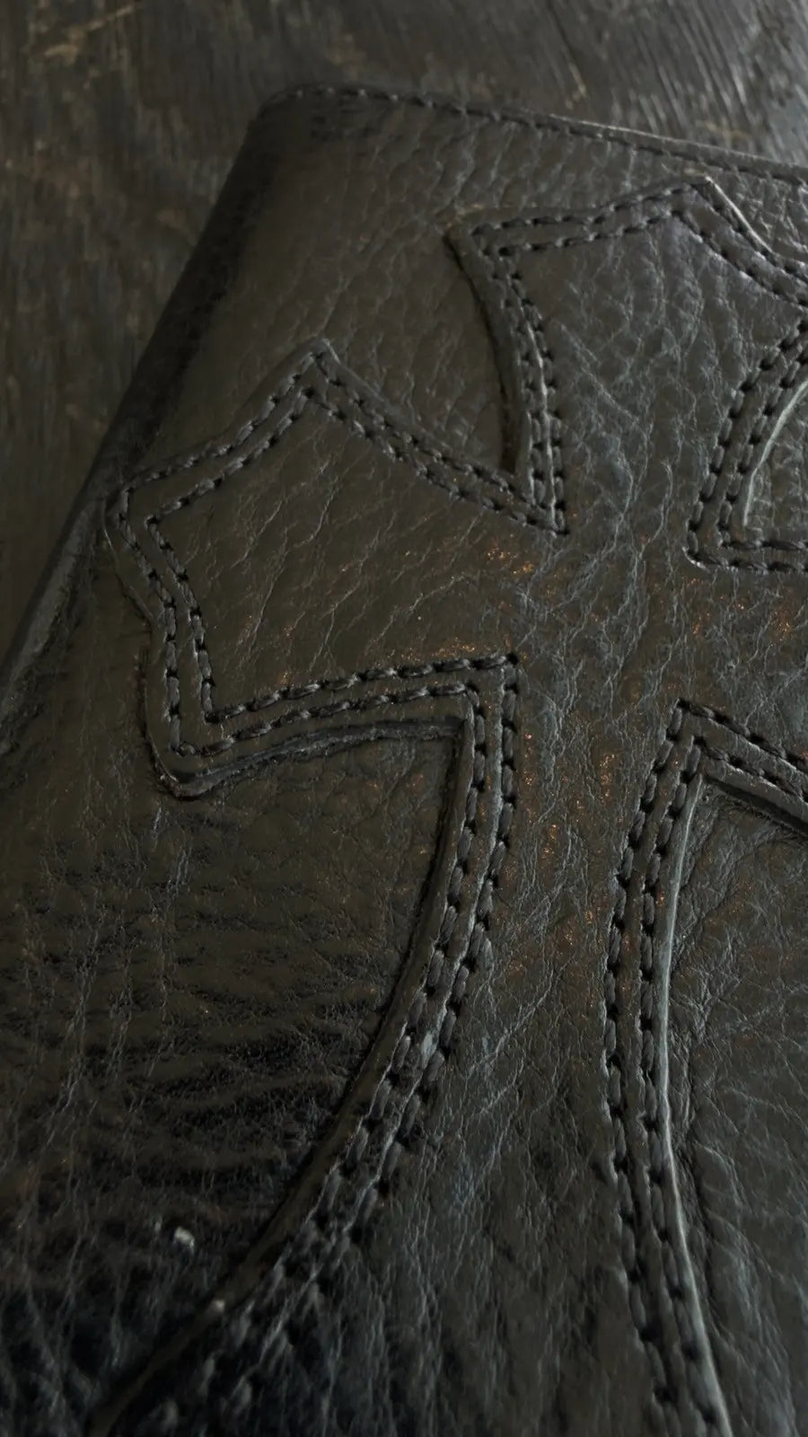 Chrome Hearts Black Leather Trifold Wallet Chrome Hearts