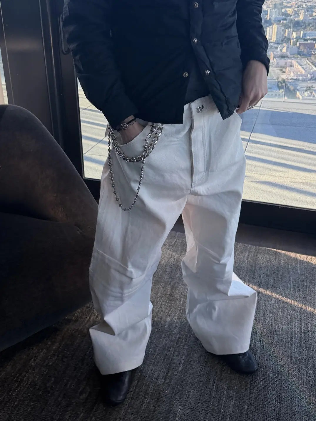 Chrome Hearts Wide Leg Pants with Leather Strap