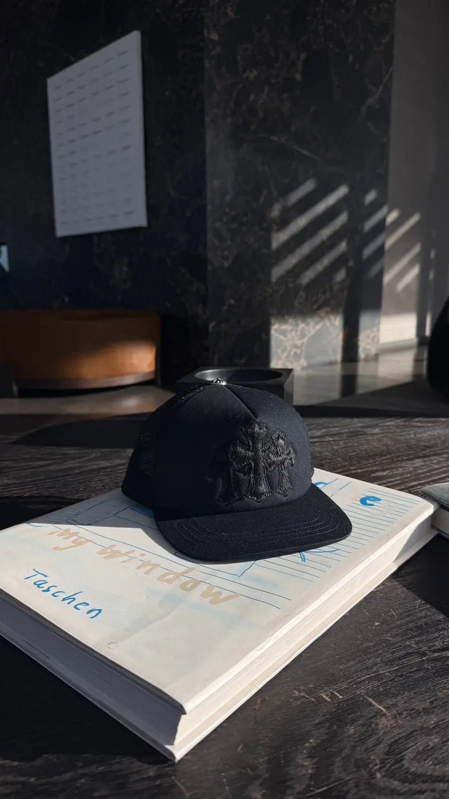 Chrome Hearts Triple Cross Fur Patch Cemetery Trucker Hat Chrome Hearts