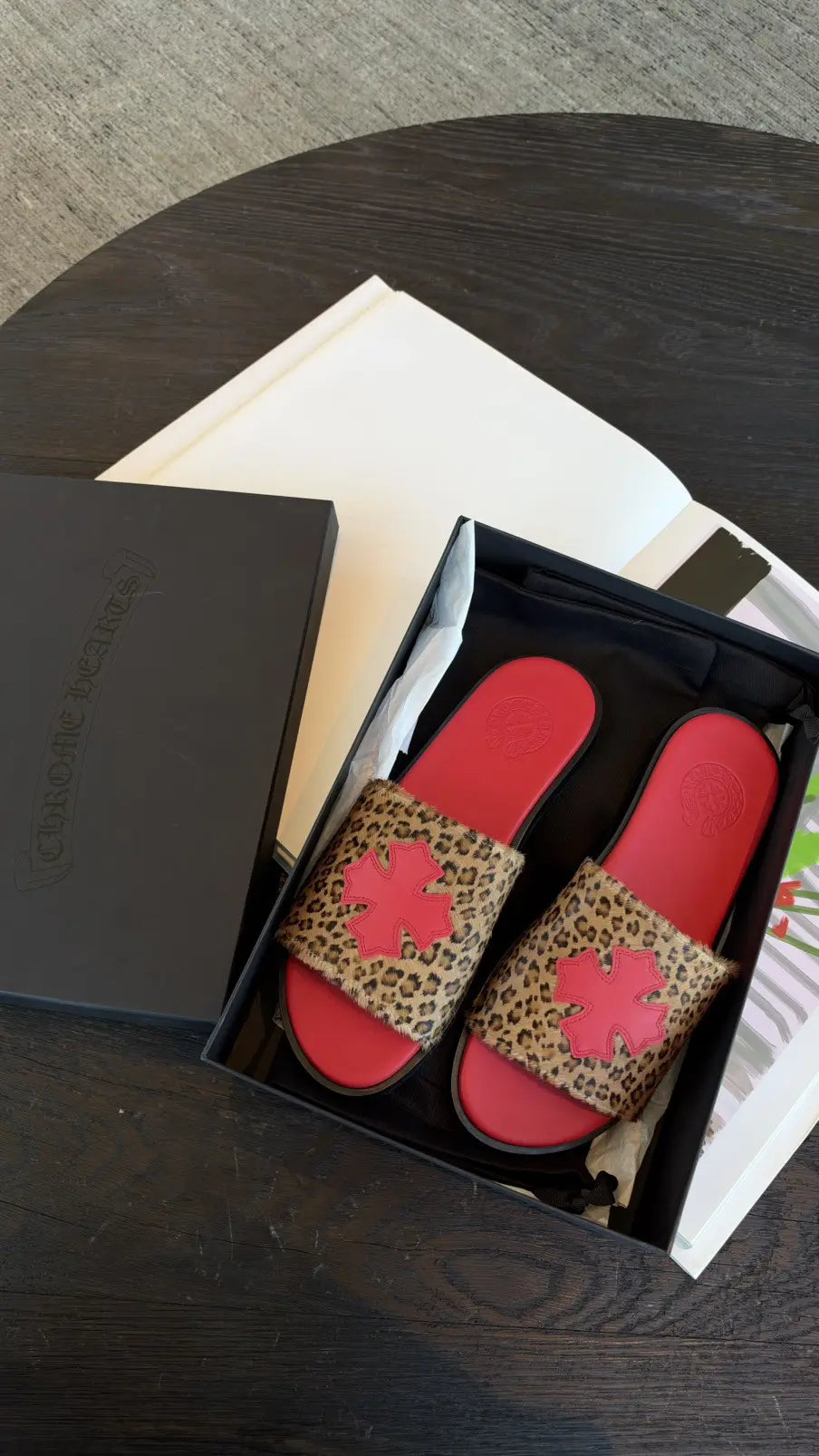 Chrome Hearts Plus Cross Patch Leopard Slides Size 9 Chrome Hearts