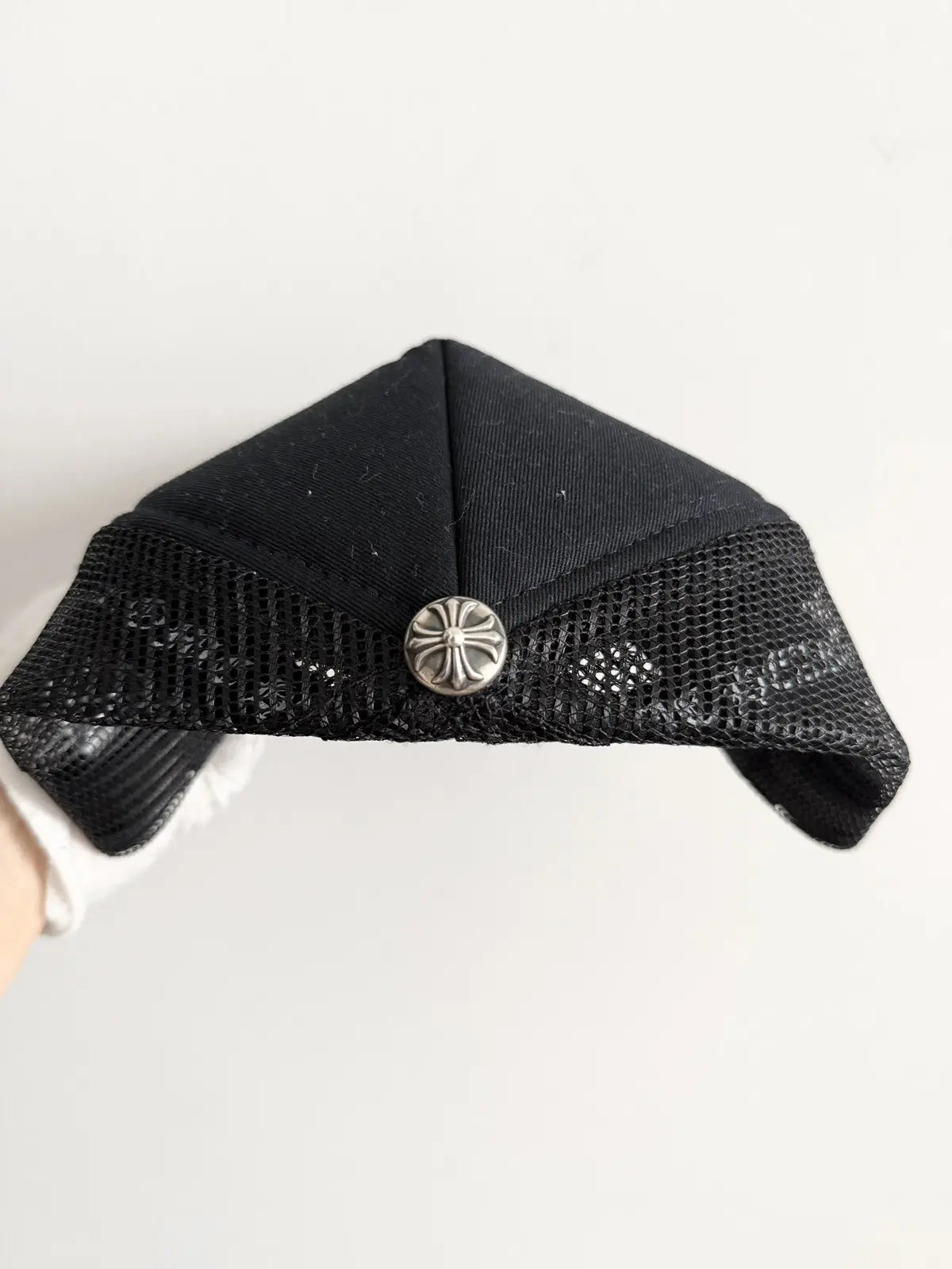 Chrome Hearts Triple Black Leather Patch Trucker Hat