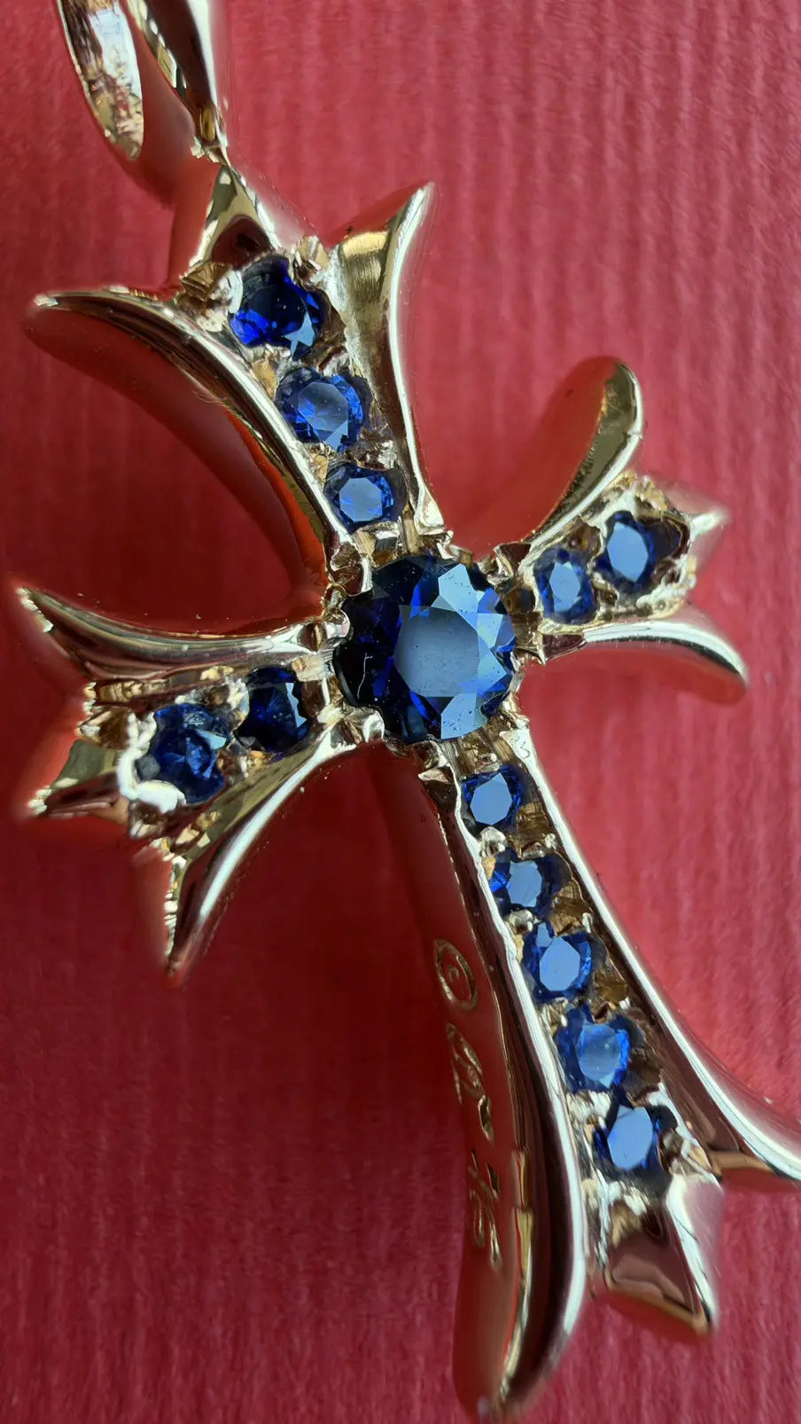 Chrome Hearts 22K Gold and Blue Sapphire Cross Pendant Chrome Hearts