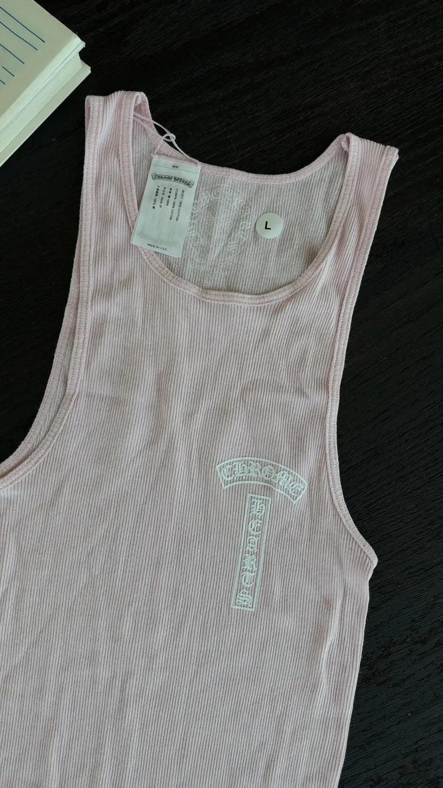 Chrome Hearts Pink T-Bar Script Rib Tank Top Size L Chrome Hearts