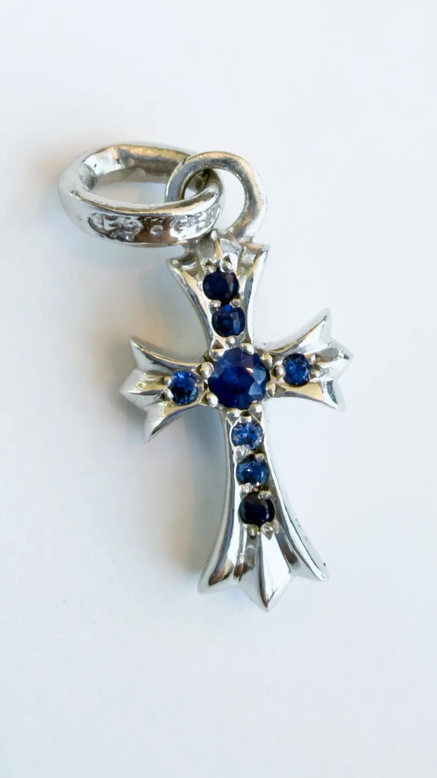 Chrome Hearts Blue Sapphire Pavé "Baby Fat" Cross Pendant Chrome Hearts