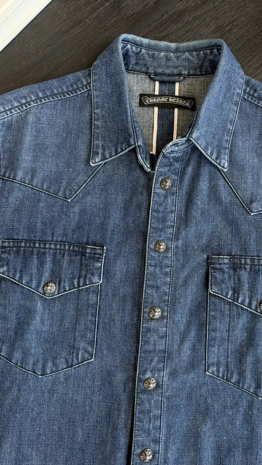 Chrome Hearts Cross Patch Western Denim Button-Up Shirt Size L Chrome Hearts