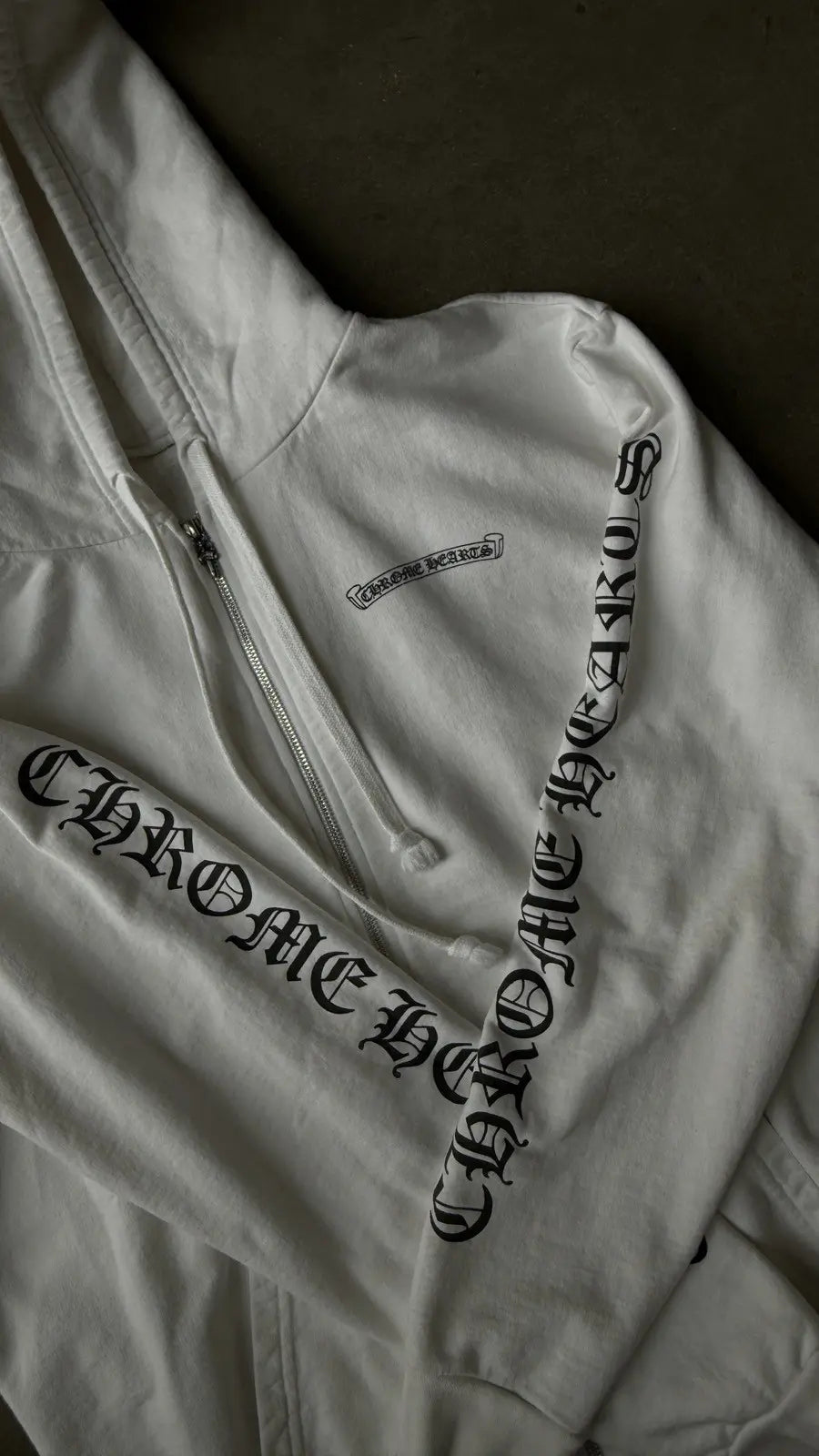 Chrome Hearts White Zip Up Banner Hoodie