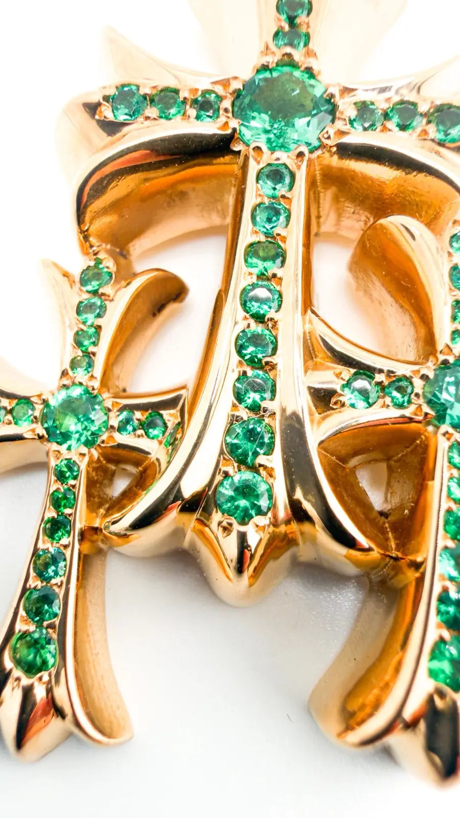 Chrome Hearts 22K Gold Emerald Triple Cross Pendant Chrome Hearts