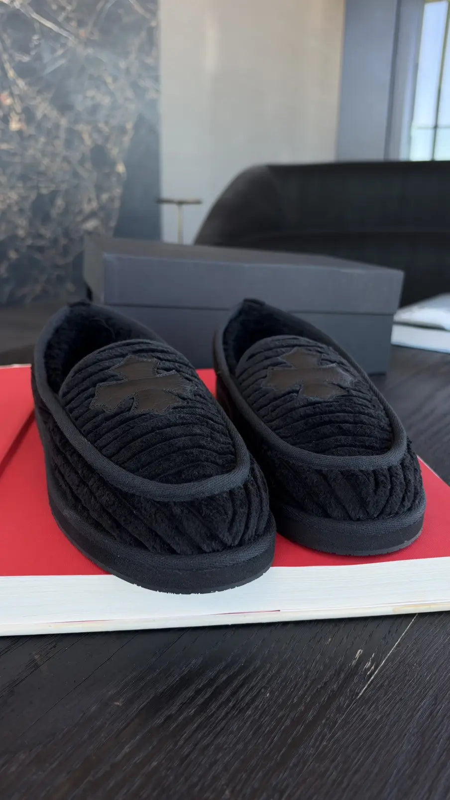Chrome Hearts Black Corduroy Cross Patch Slippers Loafers Size 43 Chrome Hearts