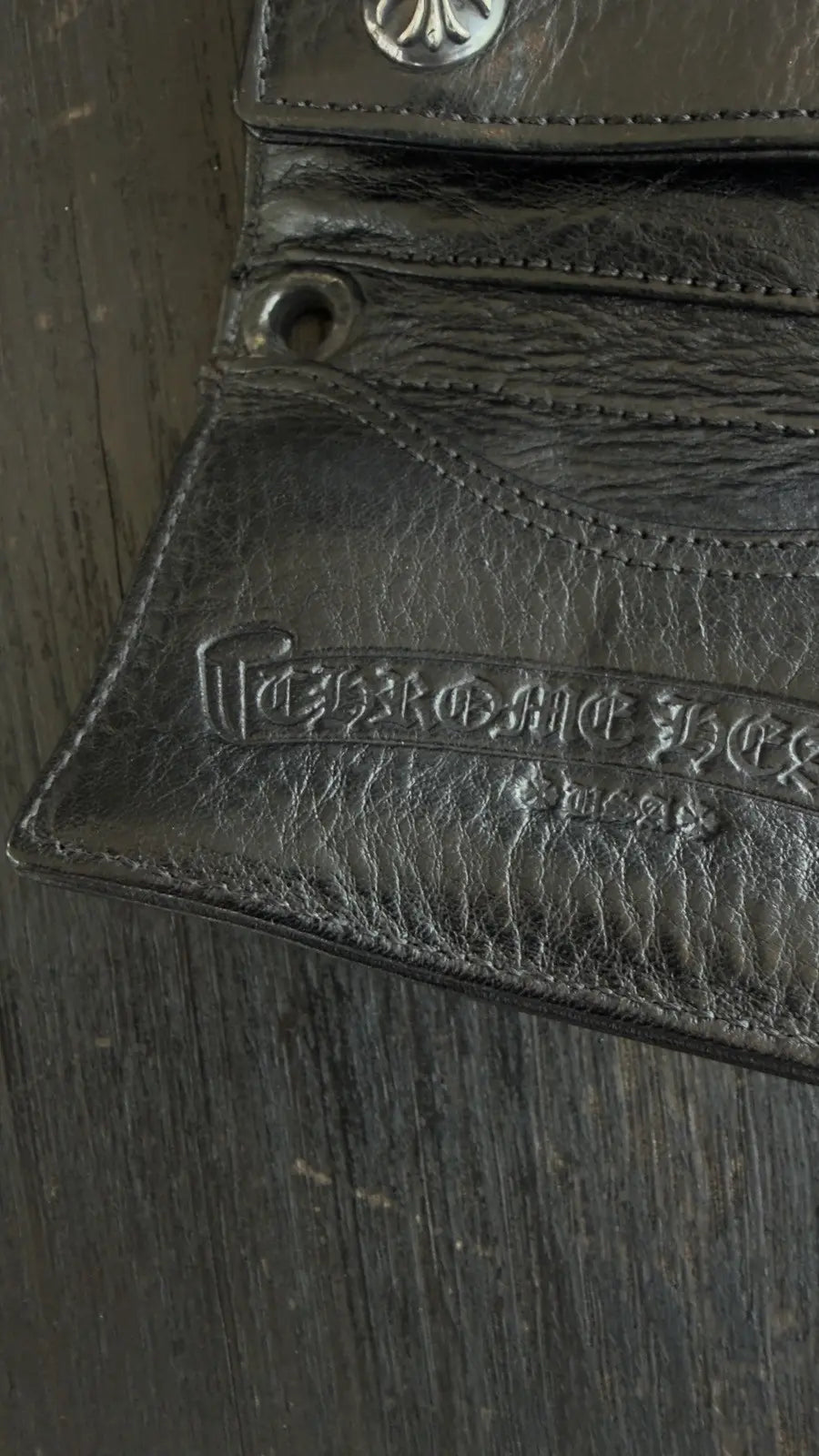 Chrome Hearts Black Leather Trifold Wallet Chrome Hearts