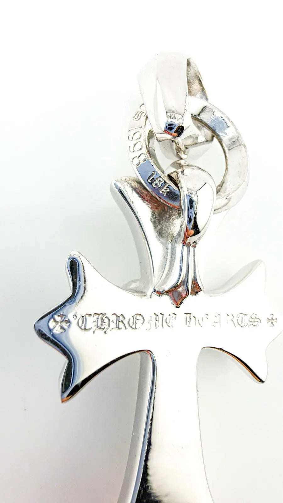 Chrome Hearts 18K White Gold Emerald Vine Cross Pendant Chrome Hearts