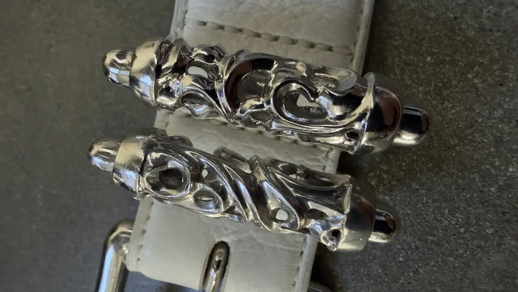 Chrome Hearts White Leather Roller Belt