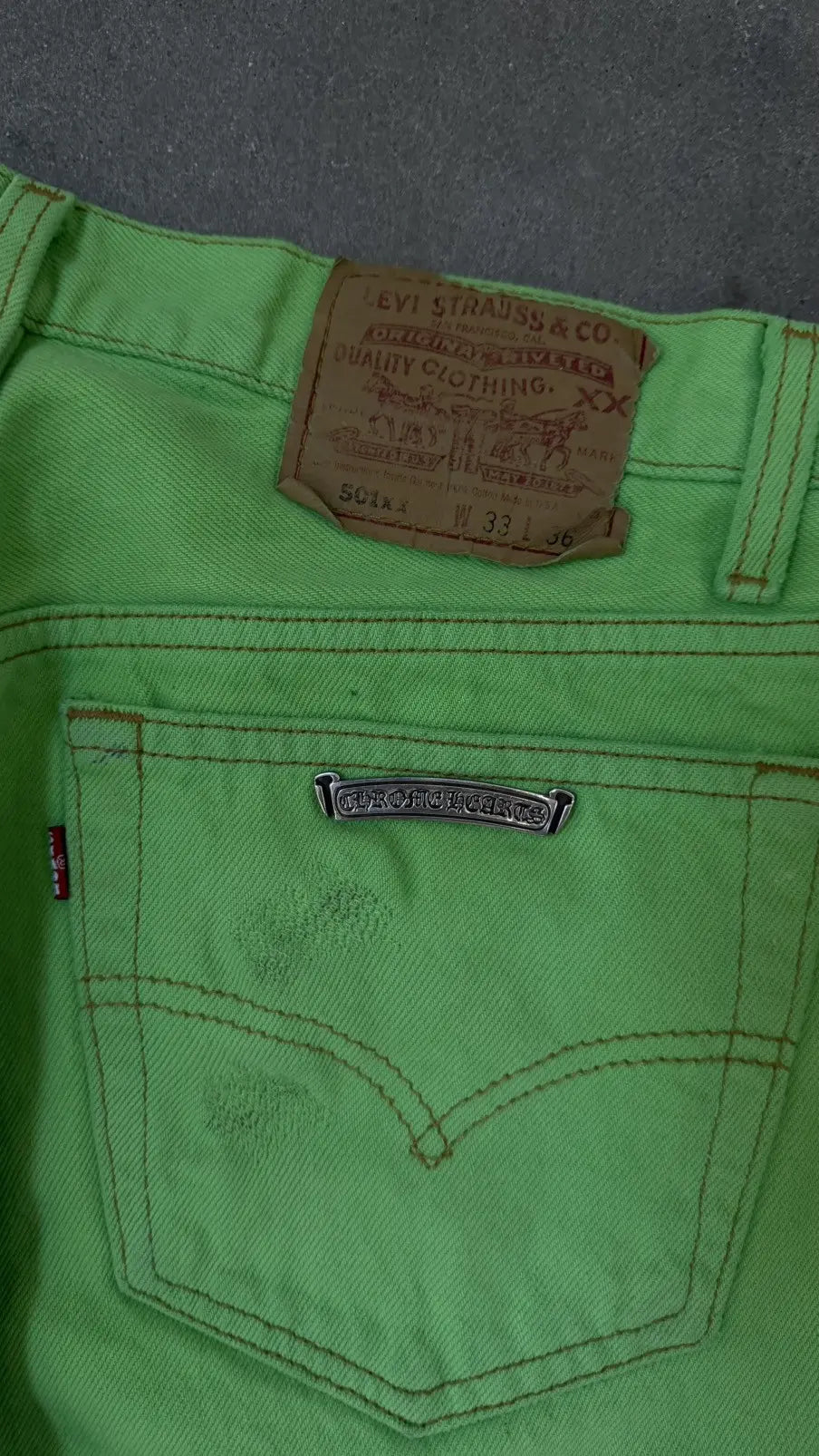 Chrome Hearts Green&Black Cross Patch Jeans