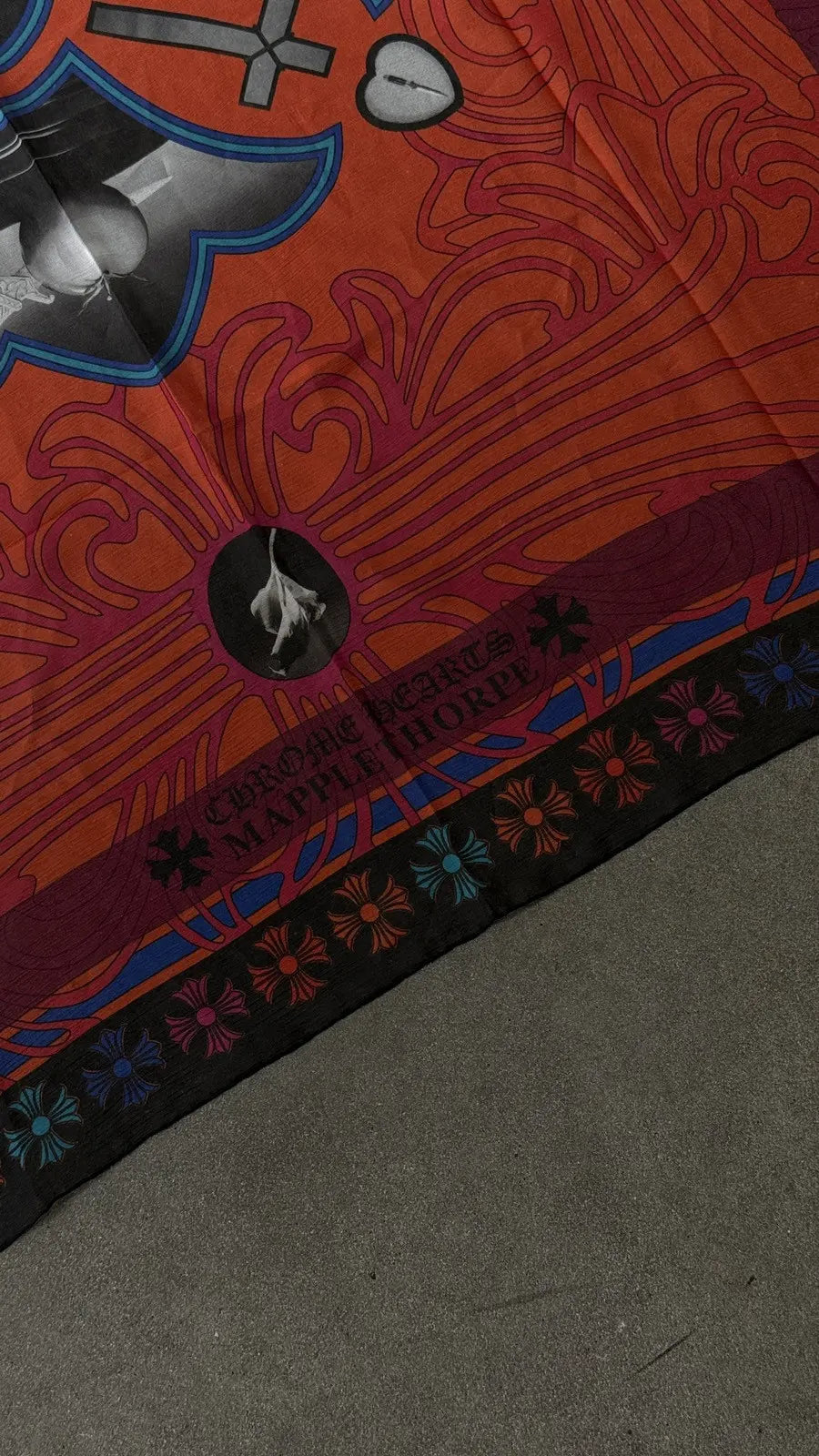 Chrome Hearts Mapplethorpe Multi-Color Cross Red Silk Scarf
