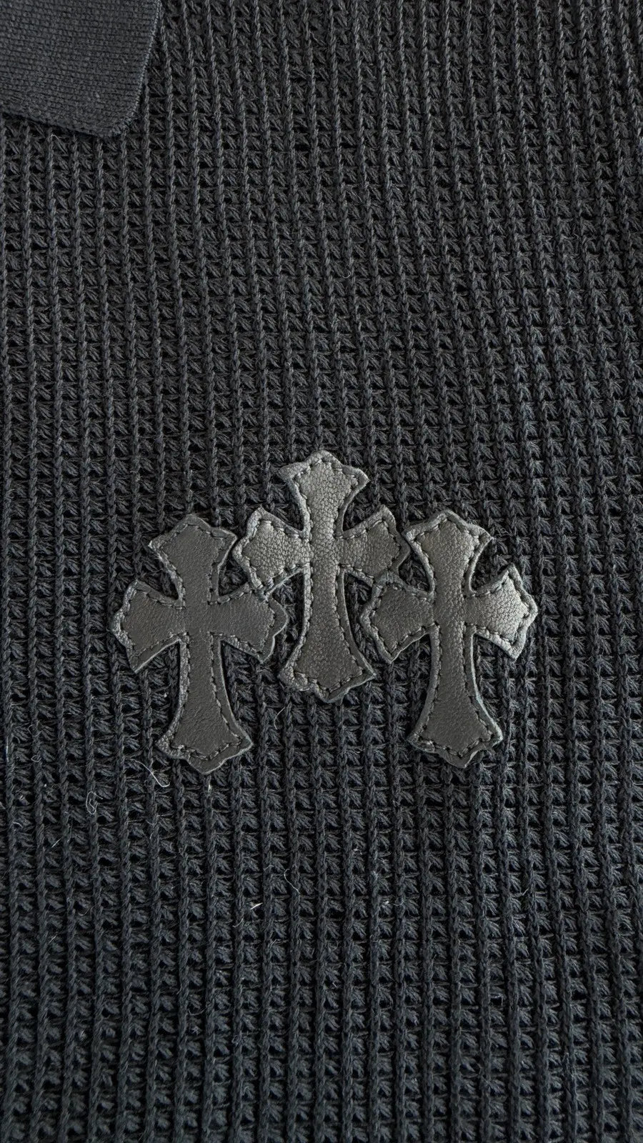 Chrome Hearts Knitted Short-Sleeve Button-Up Polo Shirt Size L Chrome Hearts