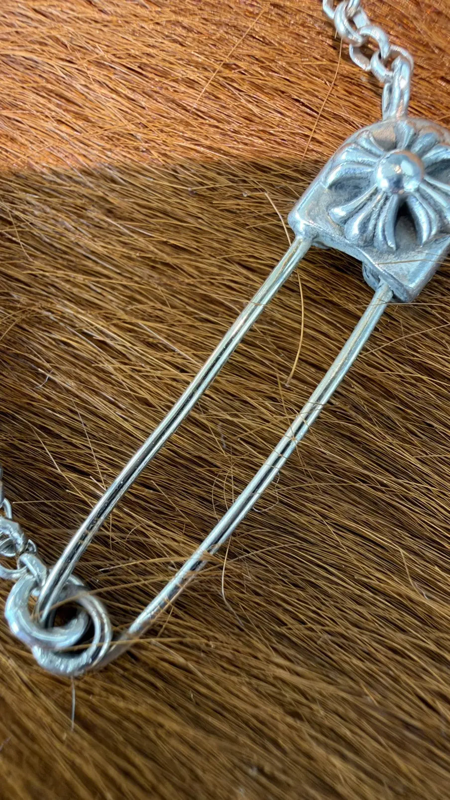 Chrome Hearts Floral Cross Safety Pin Necklace - 16 Inches Chrome Hearts