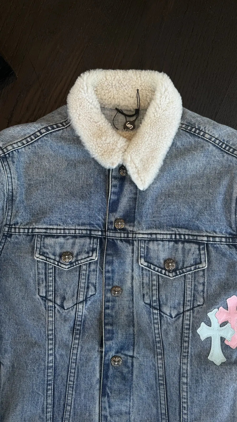 Chrome Hearts Levi's Cross Patch Denim Sherpa Jacket Chrome Hearts