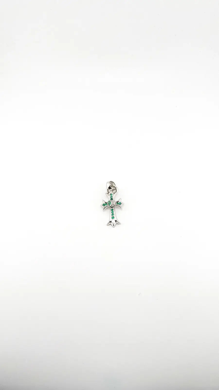 Chrome Hearts 18K White Gold Emerald Vine Cross Pendant Chrome Hearts