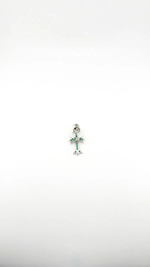 Chrome Hearts 18K White Gold Emerald Vine Cross Pendant Chrome Hearts