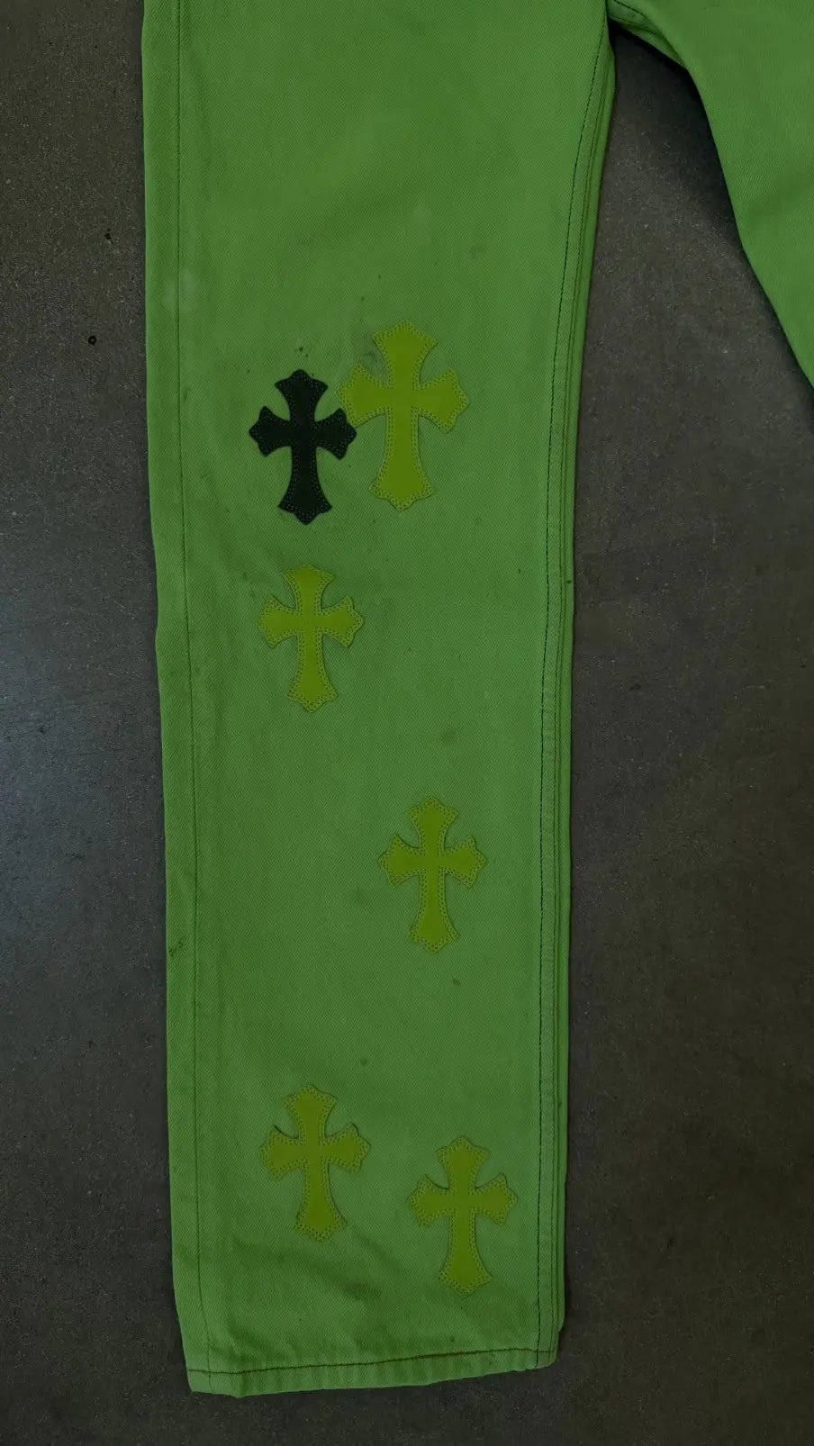 Chrome Hearts Green&Black Cross Patch Jeans