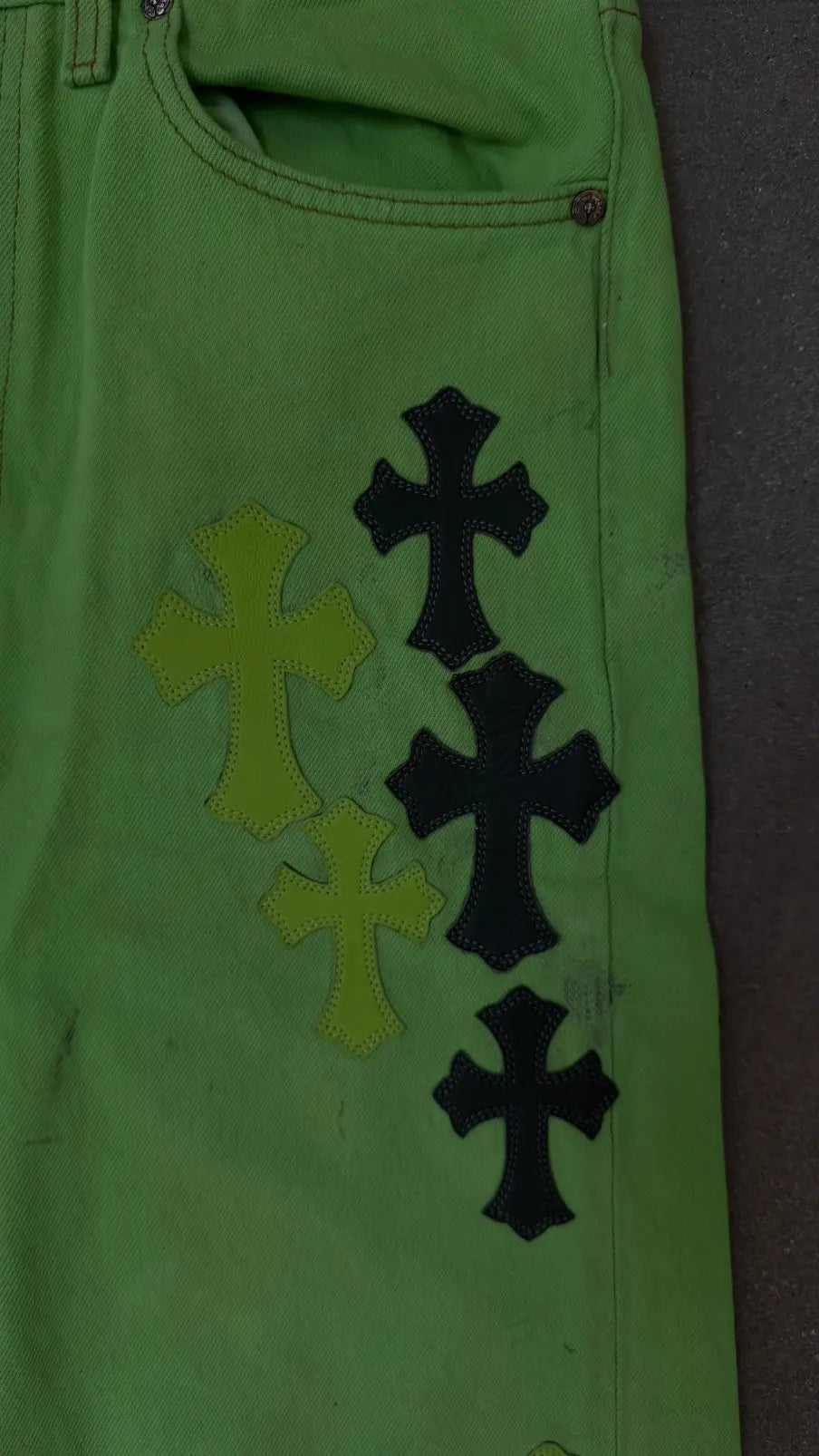 Chrome Hearts Green&Black Cross Patch Jeans
