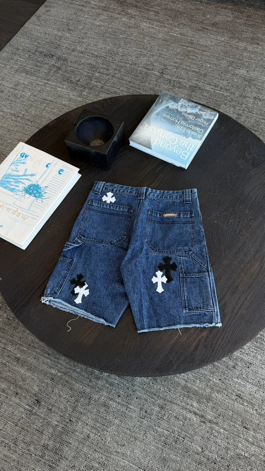 Chrome Hearts White Black Cross Patch Jean Shorts Chrome Hearts