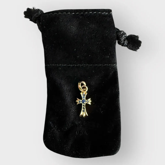 Chrome Hearts 22k Gold Blue Sapphire Babyfat Pendant