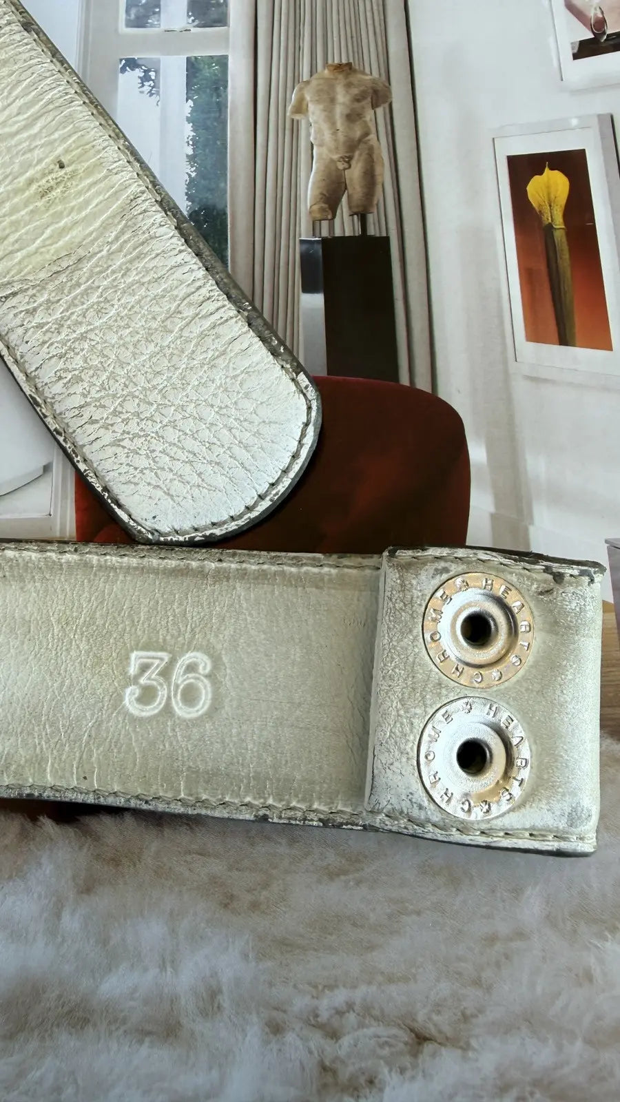 Chrome Hearts White Leather Belt Strap Chrome Hearts