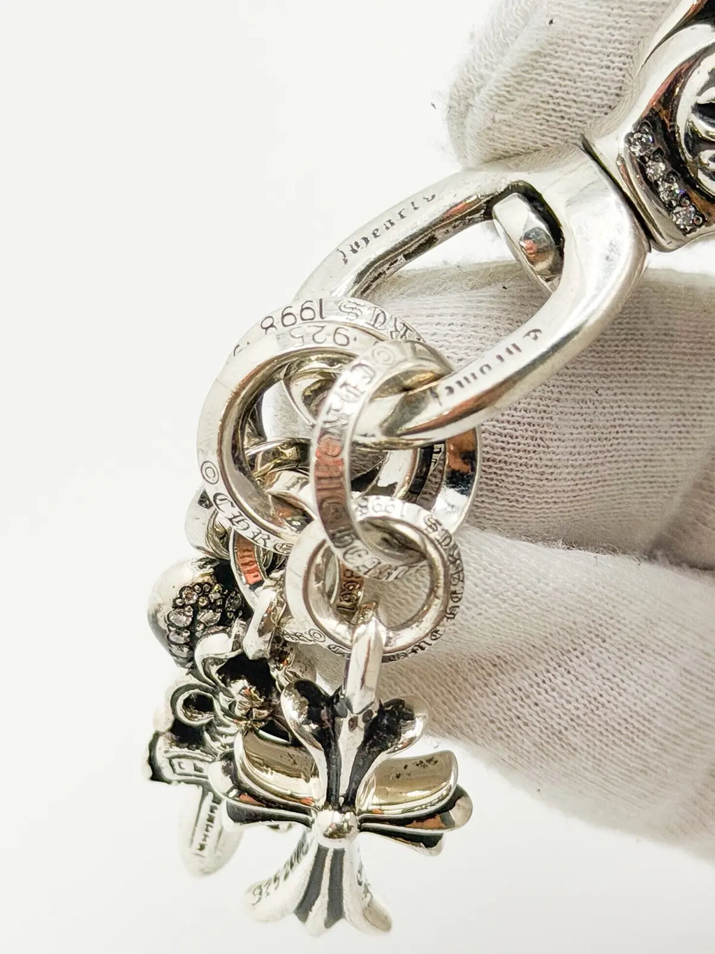 Chrome Hearts 925 Sliver full White Dimond Dagger Keychain