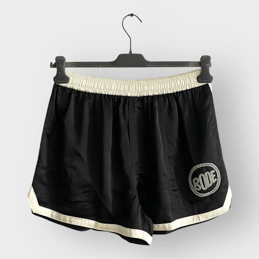 BODE Straight-Leg Bead-Embellished Satin Shorts