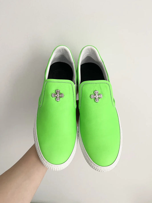 Chrome Hearts Neon Green Jumbo Studs Leather Slip On