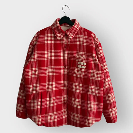 2022 Miu Miu Button Up Plaid Shacket Jacket