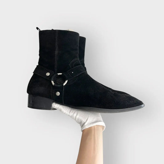 Saint Laurent Paris Wyatt Harness Suede Boots