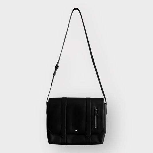 Montblanc Triple Black Soft Leather Messenger Bag