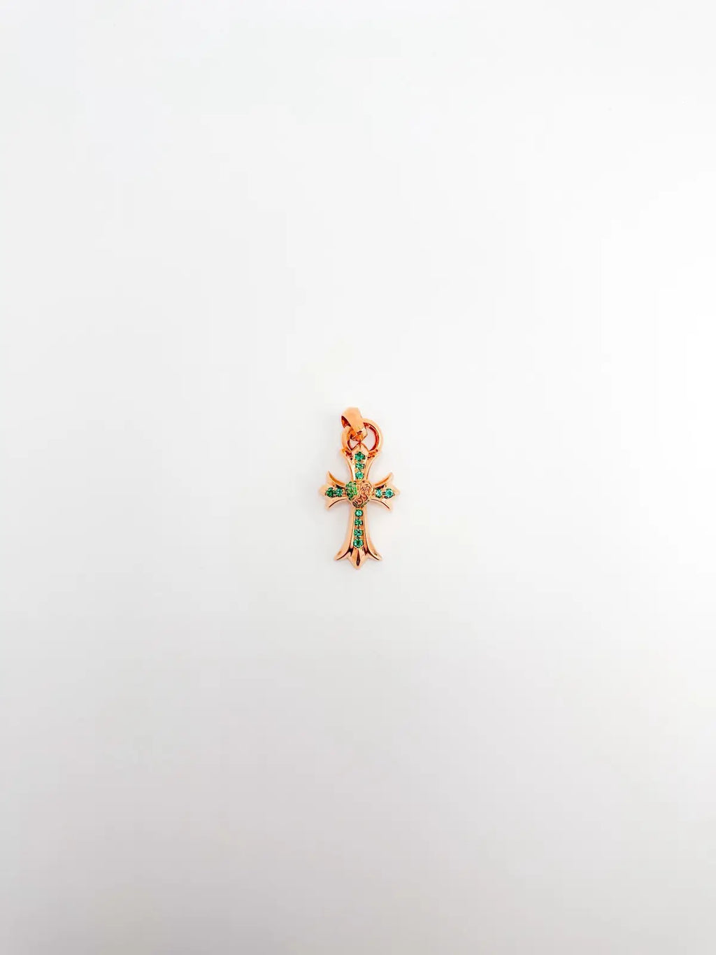 Chrome Hearts 22K Gold Emerald Heart Cross Pendant Chrome Hearts