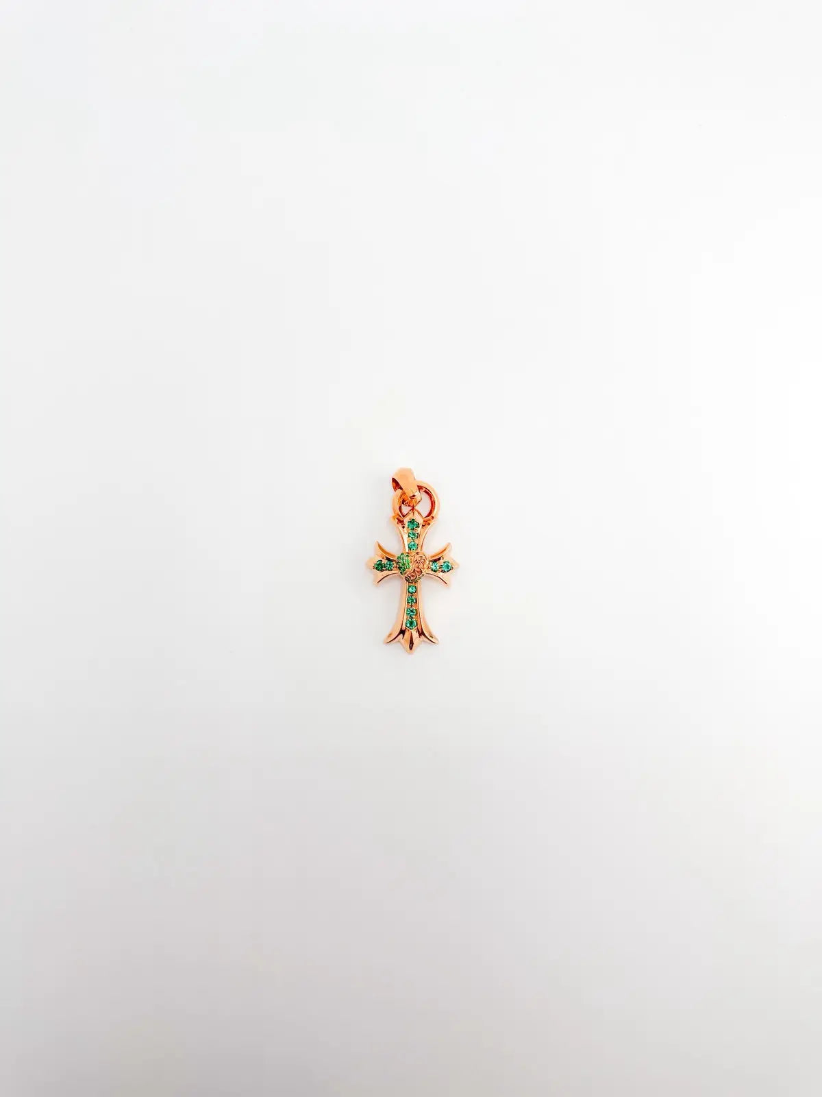 Chrome Hearts 22K Gold Emerald Heart Cross Pendant Chrome Hearts