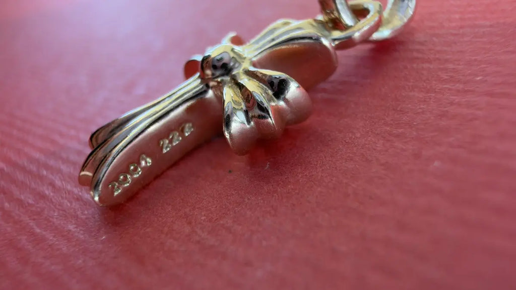 Chrome Hearts 22K Gold Blue Baby Fat Cross Charm Pendant Chrome Hearts