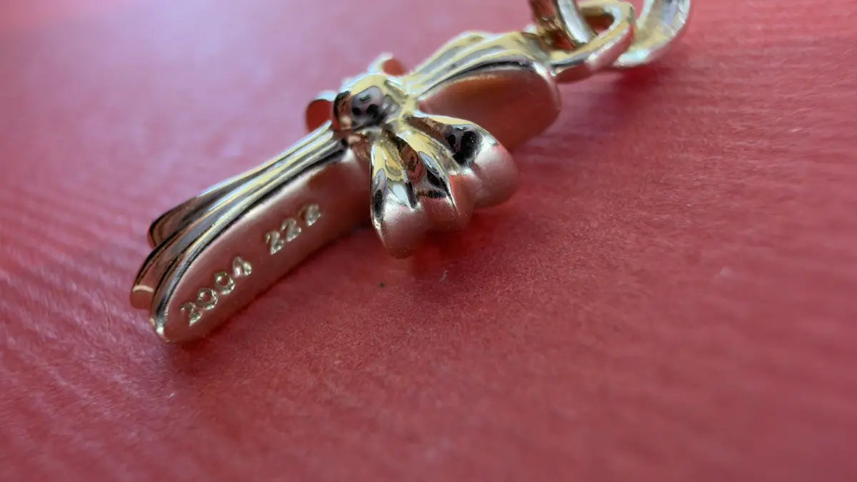 Chrome Hearts 22K Gold Blue Baby Fat Cross Charm Pendant Chrome Hearts