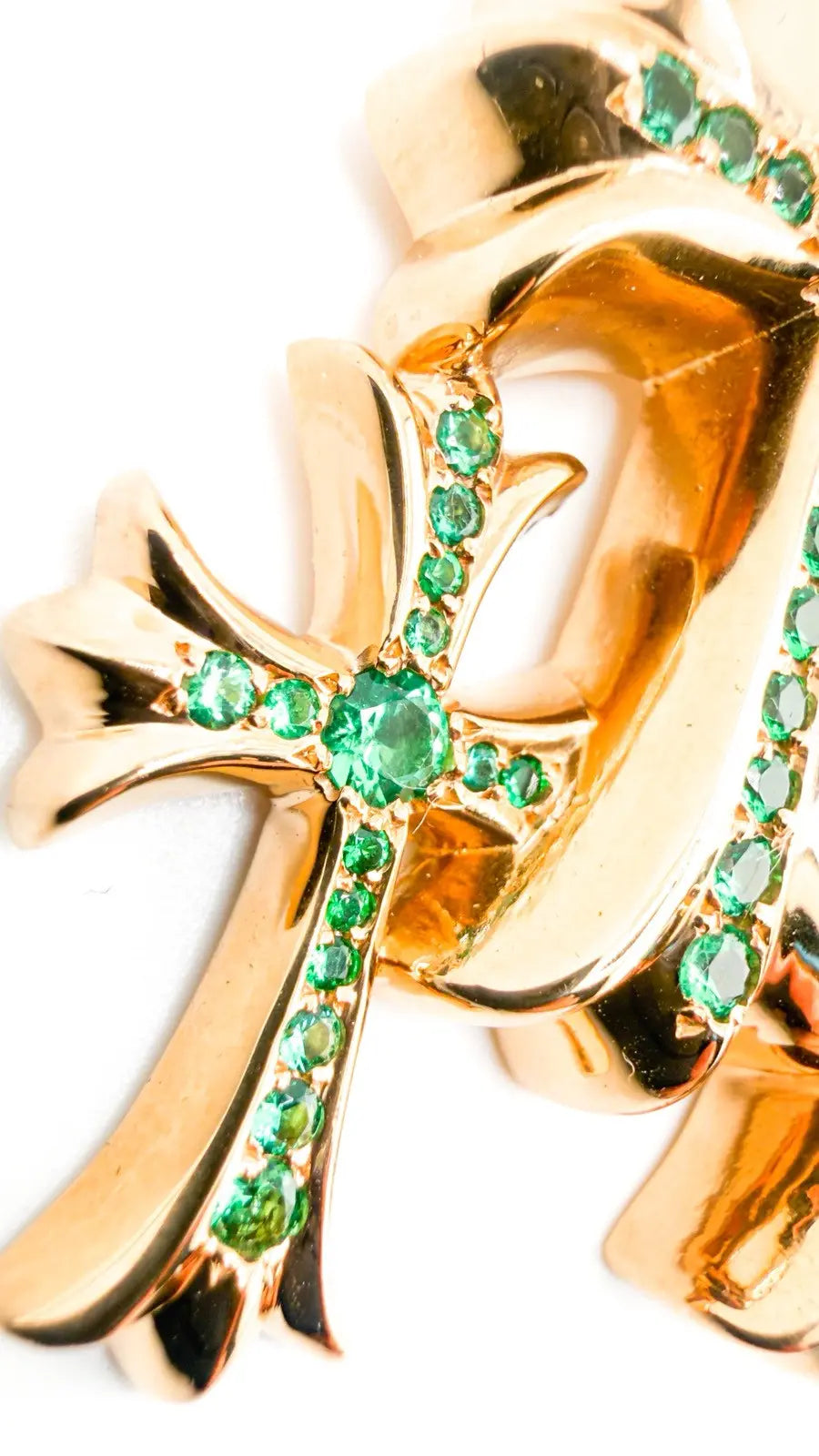 Chrome Hearts 22K Gold Emerald Triple Cross Pendant Chrome Hearts