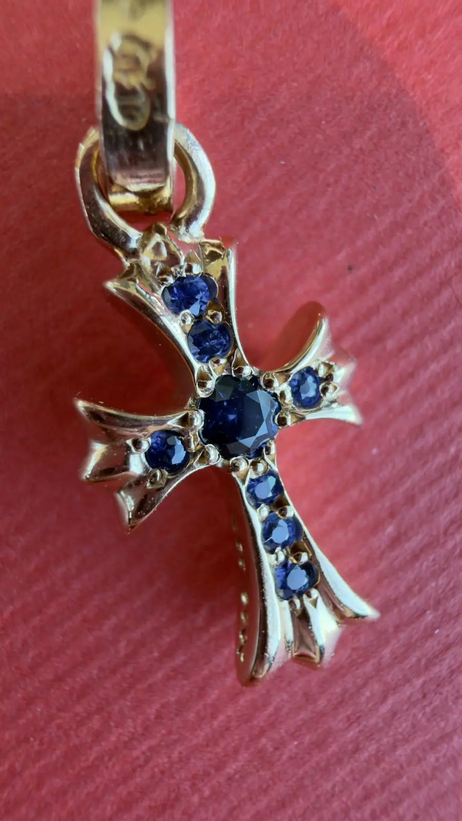 Chrome Hearts 22K Gold Blue Baby Fat Cross Charm Pendant Chrome Hearts