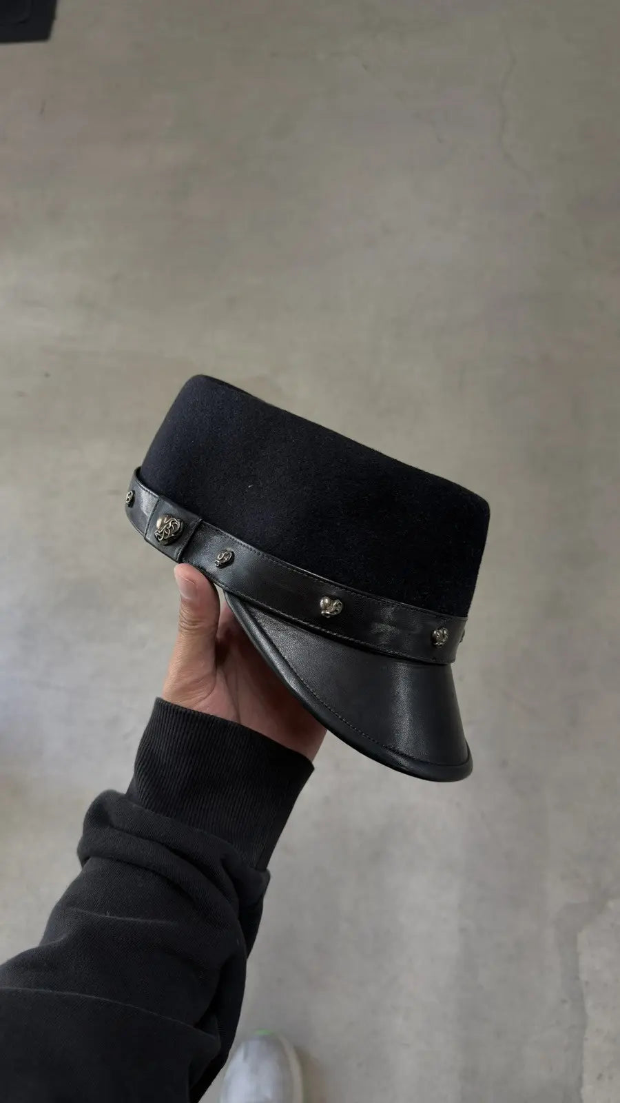 Chrome Hearts Heart Motif Leather Casquette Captain Hat Chrome Hearts