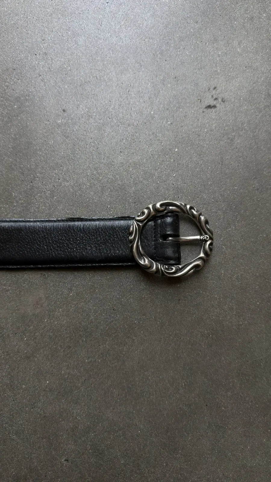 Chrome Hearts Black Leather Scroll Ring Belt