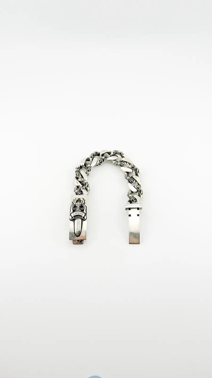 Chrome Hearts Silver ID Cross Fancy Link Cuban Bracelet