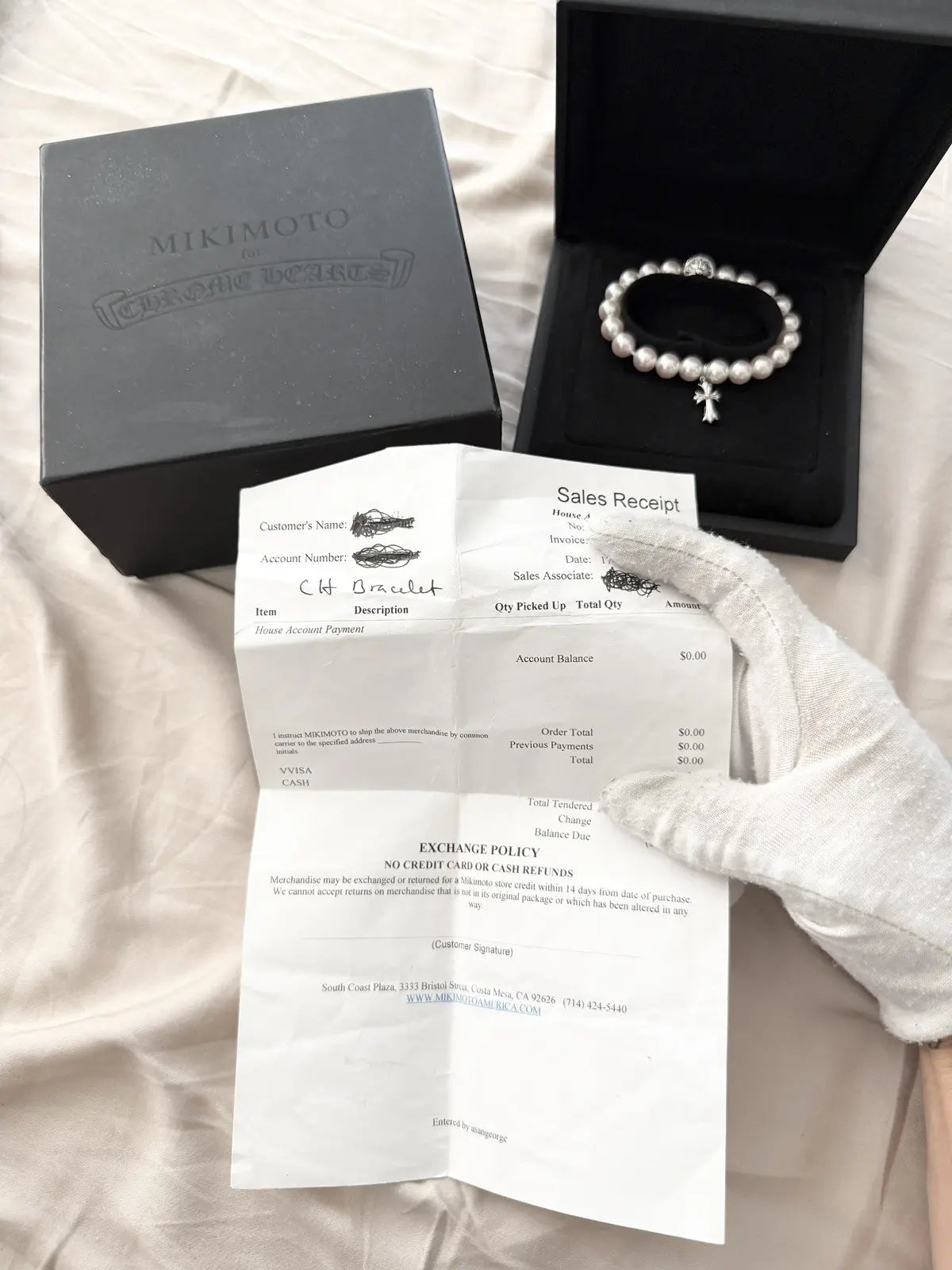Chrome Hearts Mikimoto White Pearl Bracelet